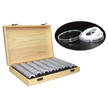 

Wooden Coin Holder Coin Storage Box With Foam Pieces Plastic Disks For Coin Collection