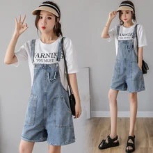 Джинсовые подтяжки instagram Супер популярная Корейская версия свободные шорты ноги, комбинезон студентов обтягивающие синие горячие брюки