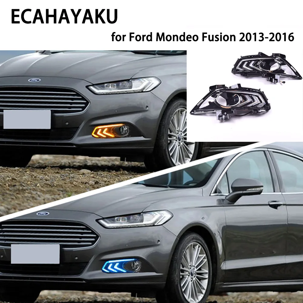 ECAHAYAKU 2 шт. Led DRL Дневной ходовой светильник 3 цвета в одном светильник для Ford Mondeo Fusion 2013 с отверстием для противотуманной фары