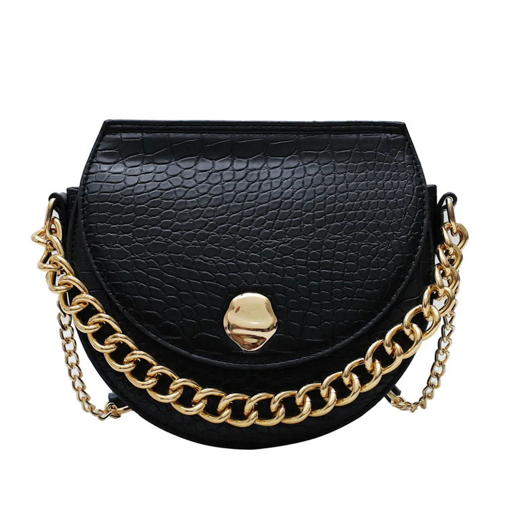 

Women Bags 2019 Elegant Ladies Solid Saddle Messenger Bag Stone Pattern Chain Single Shoulder Bag Diagonal Package Female