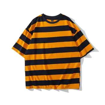 

2020 NEW TOP KANYE WEST OVERSIZE Black white Orange Stripes Men Women Short sleeve t shirt hip hop Fashion casual Cotton Tee
