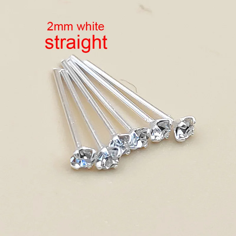 925 Sterling Silver 2mm Clear Crystal nose Stud Nose Piercing Pin body jewelry 20pcs/pack 4