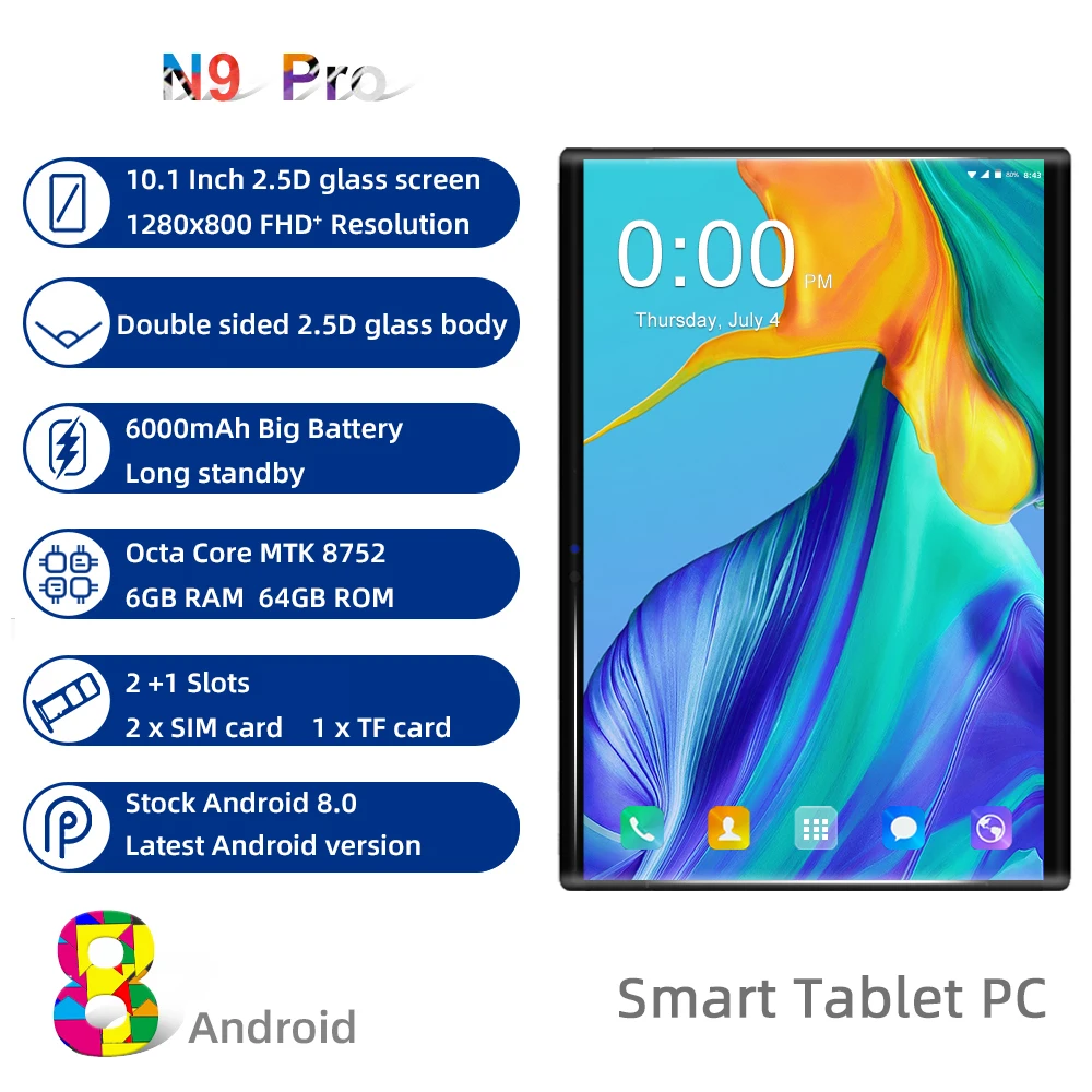 10,1 дюймовый планшетный ПК модель mtk8752 Octa core Android 8,0 планшеты 6 ГБ ОЗУ 64 Гб ПЗУ 1280x800 ips дисплей Dual SIM 4G Телефонный звонок планшет