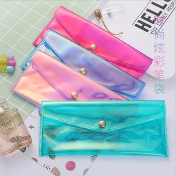 

Writing Case Pen Pouch PVC Buckle Transparent Waterproof Laser Colored High Capacity Office Supplies women Childs Learning Tools