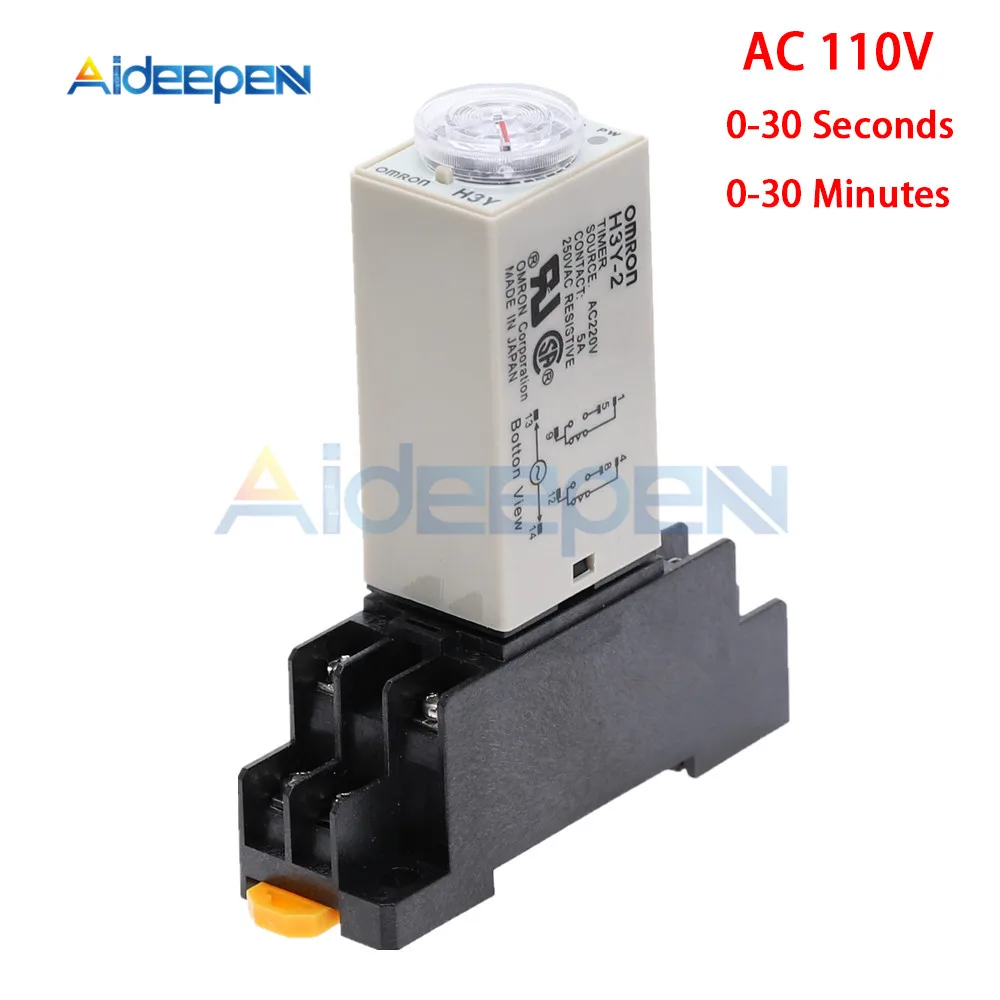 H3Y-2 реле таймера AC 110V 0-30 Second 0-30 Minute Delay Timer 110VAC реле времени с базовым разъемом