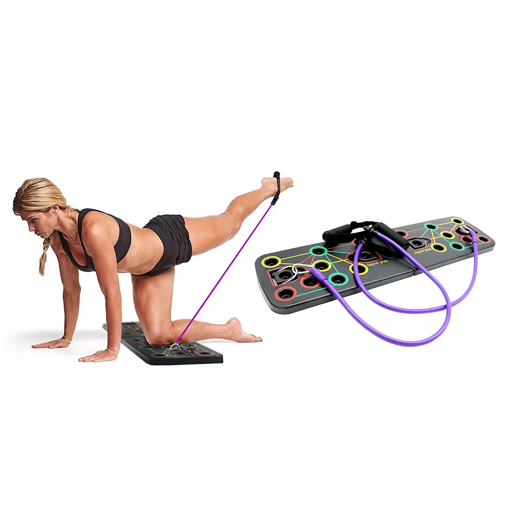 Portable Push-up Board Workout Kit Foldable Push Up Stands Home Gym Muscle Training Fitness Equipment w/ Tension Rope & Handles