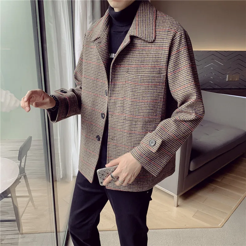 Maxmara coffee Новая зимняя мужская шерстяная куртка, тонкая модная повседневная клетчатая куртка в стиле ретро, пальто, Мужская Уличная шерстяная куртка в британском стиле - Цвет: Maxmara coffee