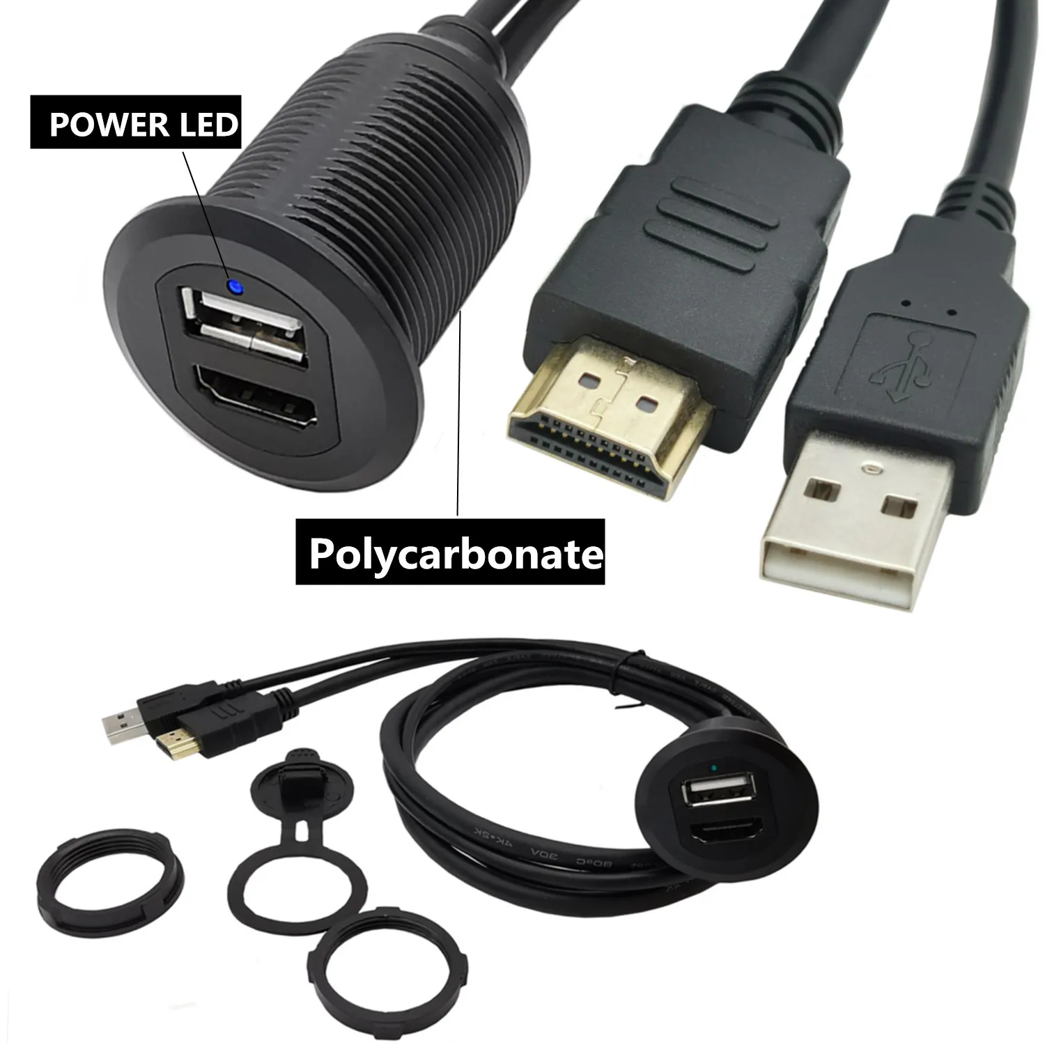 Удлинитель HDMI USB2.0 для приборной панели водонепроницаемый автомобильный