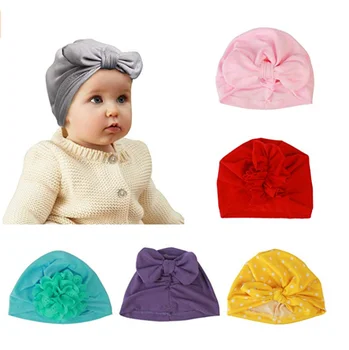 

feecolor Baby Girl Turban, 6pcs Soft Knot Bow Cap Newborn Hat India Toddler Cap for The Baby from 3 to 12 Months