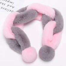 Kids Girls Winter Warm Ring Scarf Plush Faux Rabbit Fur Ring Scarves Patchwork Color Collar Wrap Winter Soft Neck Warmer Scarves