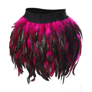

Multicolored Feather Skirt Plus Size Bondage Waist Belt Elastic Sexy Dance Burning Punk Garter Body Harness Dress Art Tribe