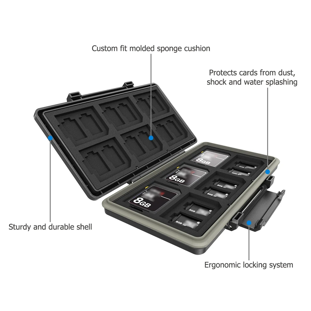 JJC 36 Slots SD Microsd Card Case Holder Waterproof  Soft Lining for 24 TF Micro SD SDXC SDHC & 12 SD Card Organizer Storage Box