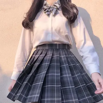 

Smoky Gray Girl's Summer High Waist Pleated Skirts Black Gothic Sexy Mini Plaid Skirt Women JK Uniform Students Clothes New 2020