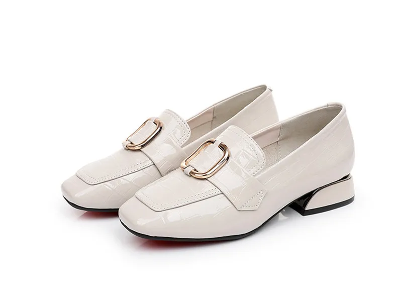 British Bright Patent Genuine Leather Pumps Oxford Shoes For Women 2020 Spring New Metal Thick Middle Heel Women's Loafers Shoes (2)