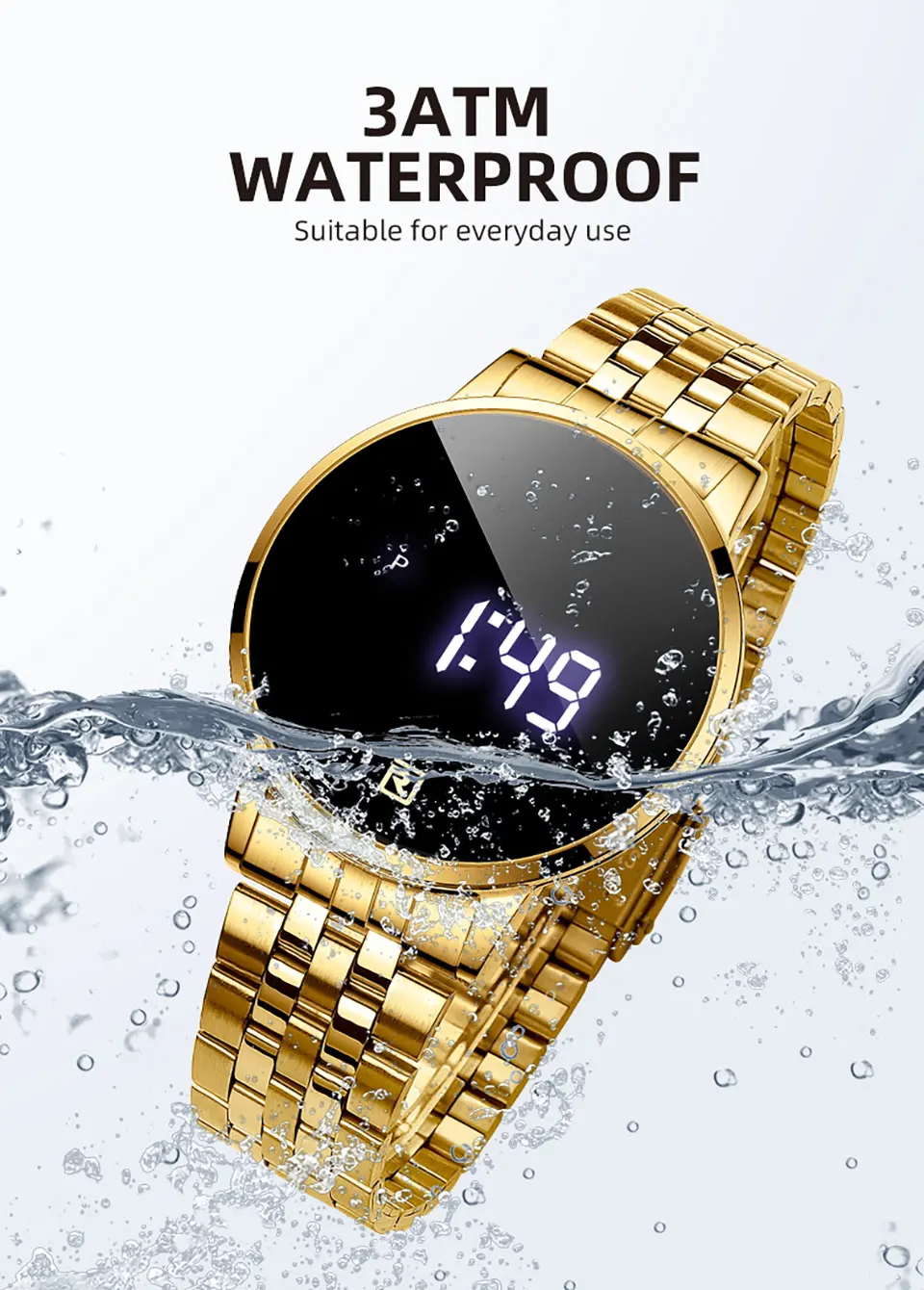 Reward Men's Digital Wristwatch Full Touch Screen Sport Waterproof Wrist Watch Luxury Stainless Steel Watches Timepiece for Men