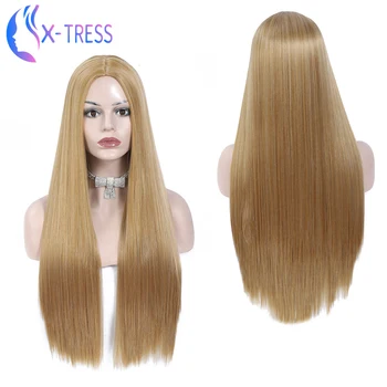 

Strawberry Blonde Wig Long Straight Lolita Synthetic Hair X-TRESS Colorful Wig Heat Resistant Daily Party Cosplay Use For Women