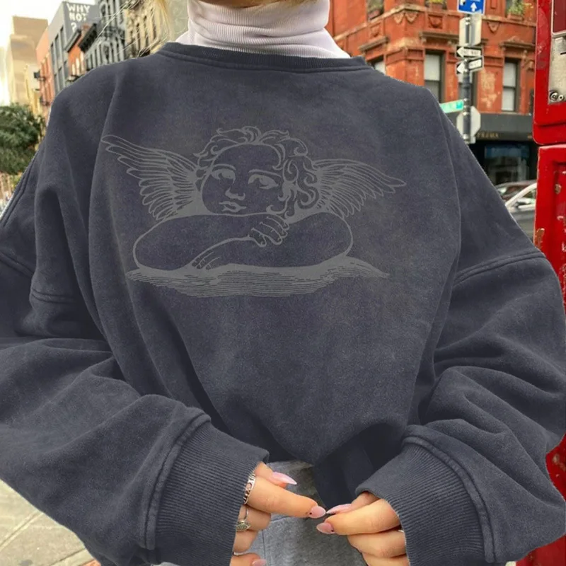 Angel Print Hoodie Sweatshirt Women 
