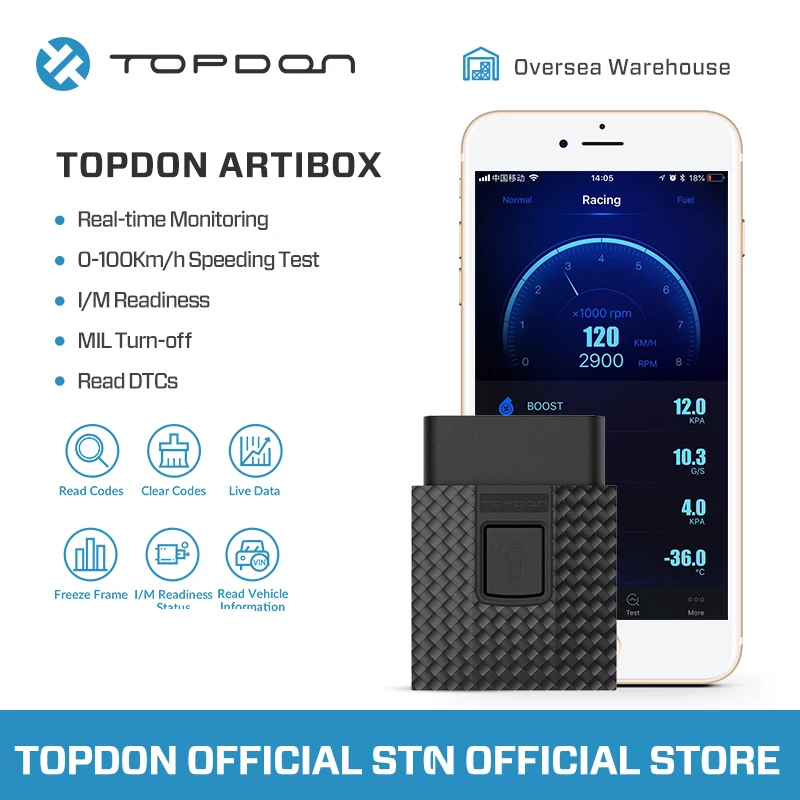 TOPDON ArtiBox автомобиля диагностический инструмент OBDII разъем OBD2 программное обеспечение для сканера беззеркальной ELM327 профессиональные