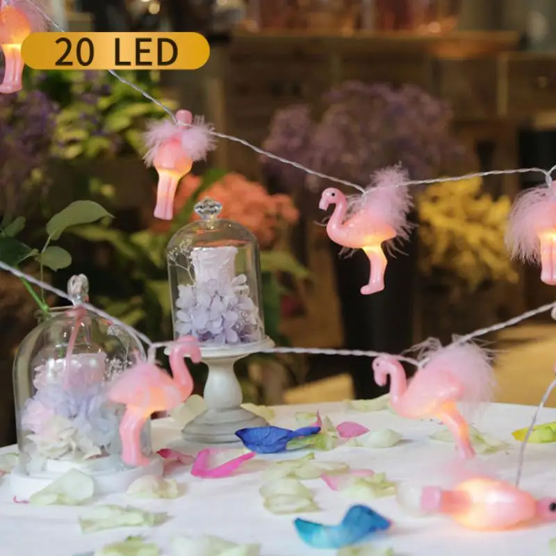 

DishyKooker 2m/3m LED Light String Feather Flamingo Shape 10LED 20LED String Dormitory Room Decoration Lantern with Battery Box