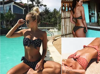 

Sexy Micro Bikini 2019 Women Sexy swimsuit swimwear women biquin Dot Printed Bikini Set Push-Up Padded Bow Swimsuit Beachwear