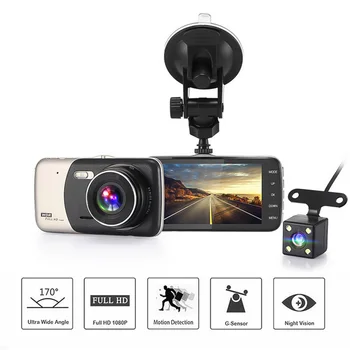 

HD 4 Inch Dual Lens Image 1080P Hidden Wide Angle Driving Recorder Dash Cam Dual Lens Car DVR Camera Support Reversing Hot
