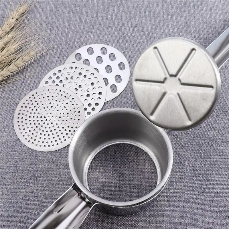 Stainless Steel Potato Ricer Garlic Presser With 3 Interchangeable Disks Fruit Masher Food Press Potato Masher Kitchen Gadget