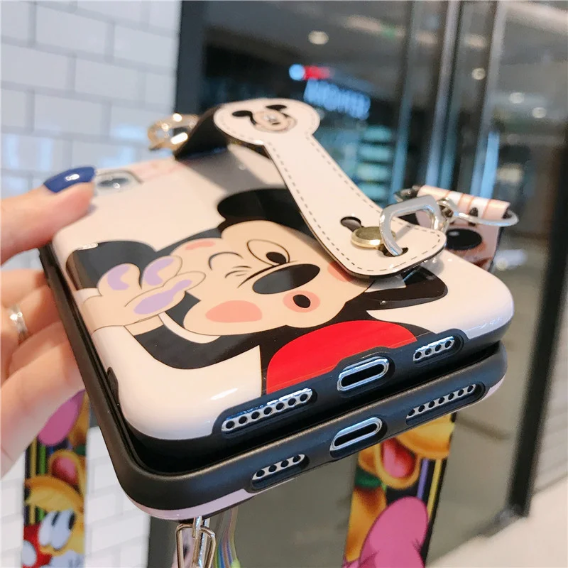Disney Cartoon Mickey Minnie Mouse Daisy Donald Duck Wrist Strap Lanyard Phone Case For IPhone 12 Pro Max 11 7 8 Plus X XR SE XS