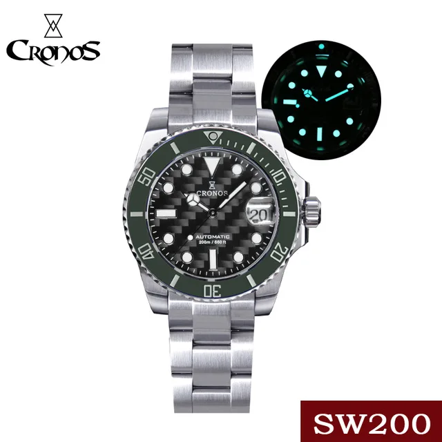 Cronos Orologi Subacquei Da Uomo Orologio Automatico Da Uomo Di Lusso Orologio Da Polso Meccanico Bgw9 Luminoso 200M Lunetta In Ceramica Impermeabile 