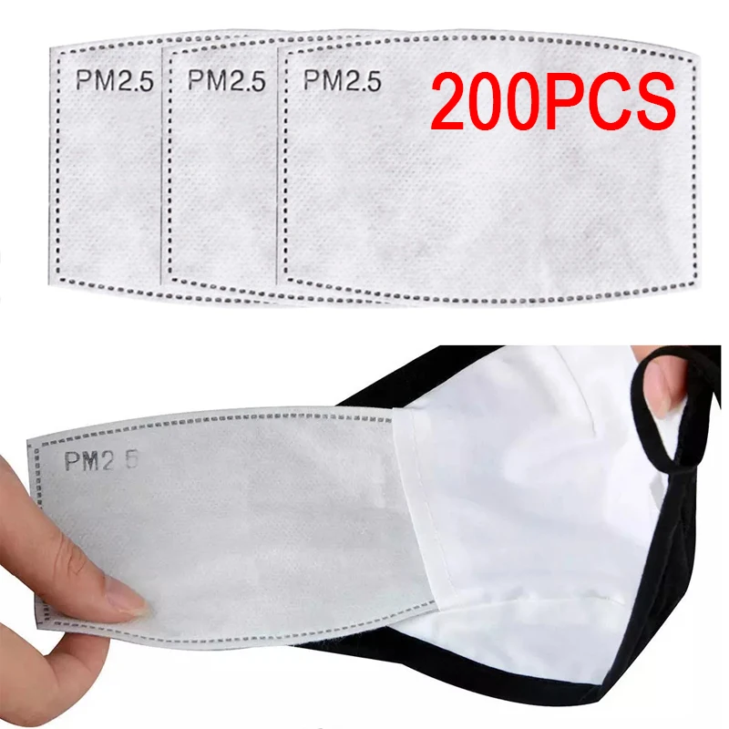 

200Pcs Mouth Face Mask Anti-dust PM2.5 KN95 Replacement Filter Paper 5 Layers Outdoor Protective Mouth Cover Masks