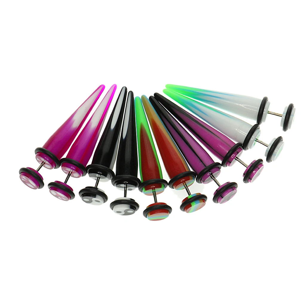 5 Pairs Screw Taper with O -ring Piercing Stud 0 Gauge Look Fake Taper Gauge
