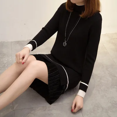 

Mid-length Mock Two-Piece Pullover Sweater Women's Autumn And Winter Thick Base Shirt Jersey Dress Winter Korean-style Sweater S