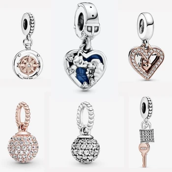 

2020 Valentine's Day 925 Sterling Silver Beads Lady and Tramp Heart Charm fit Original Pandora Bracelets Women DIY Jewelry