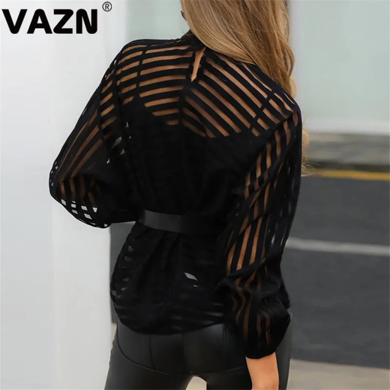 VAZN новая однотонная пышная Сексуальная женская брендовая рубашка с длинным рукавом, кружевная футболка Normcore, Офисная Женская одежда для работы, футболка