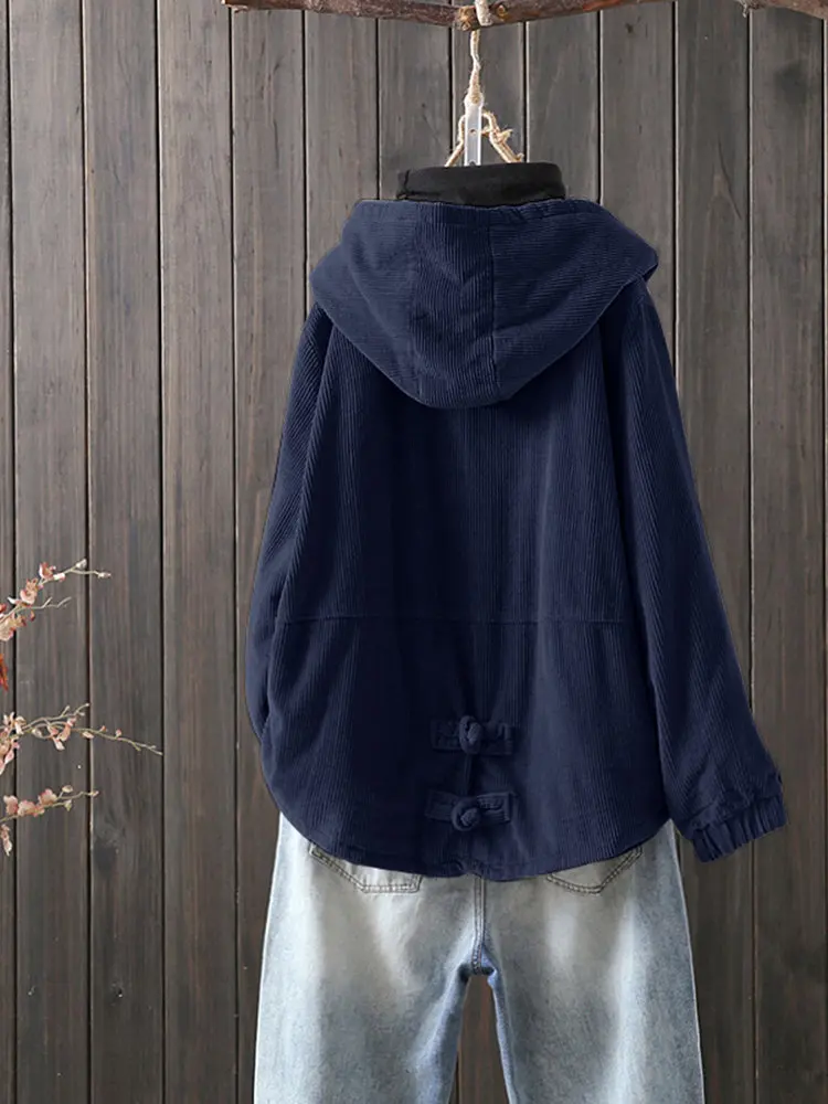 astounding 5XL Women Corduroy Hooded Short Jacket Female Winter Coat Solid Color Fashion Large-size Buckle Vel