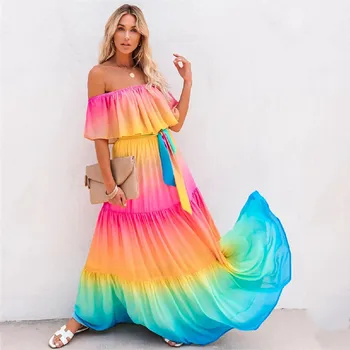 

2020 Multicolor Bikini Cover-ups Strapless Loose Summer Maxi Dress Women Plus Size Beachwear Swimsuit Cover Up Sarongs