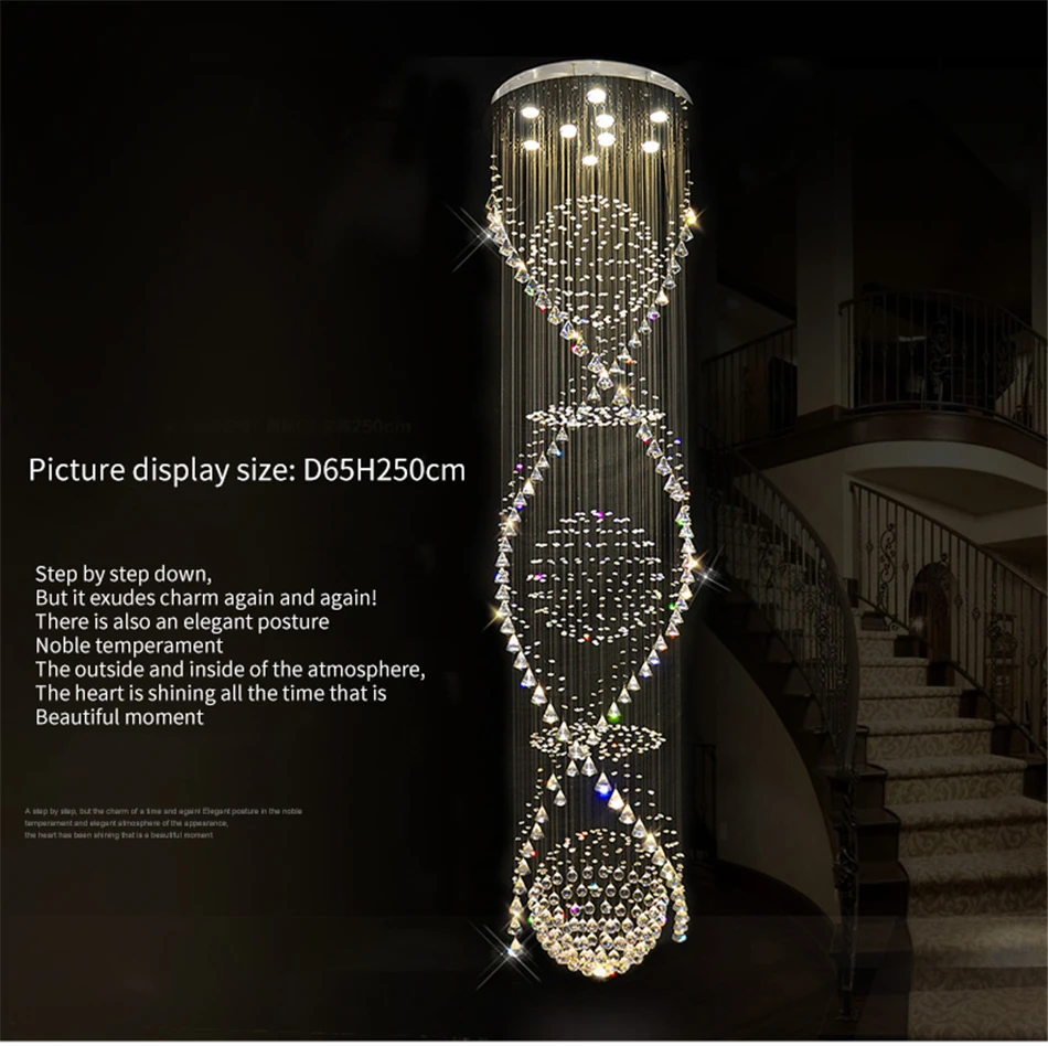 Long Crystal Chandelier For Staircase Luxury Design Cristal Lamp Modern Home Decor Indoor Lighting Living Room LED Light Fixture