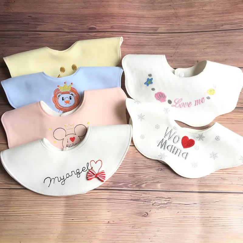 INS Korean Style Cotton Baby Bibs Embroidery 360 Rotatable Saliva Pocket Baby Saliva Towel 0-3 Years Old Bib Burp Cloths