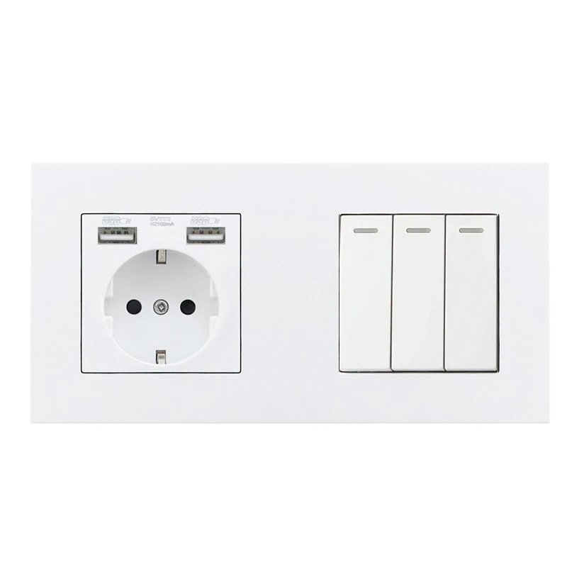 Socket 3Gang Switch Atlectric DE EU RU Plug Power Double Socket Dual USB Port 1 2 3 4 Gang Lamp Light Switch Wall Socket Electrical Plastic Outlet - Тип: Socket 3Gang Switch