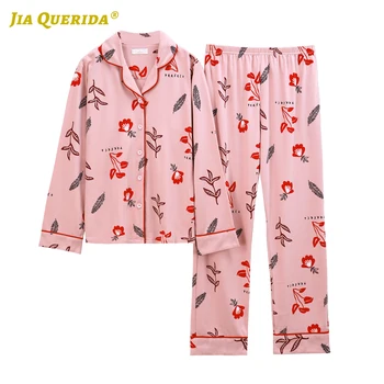 

New Soft Spring Autumn Floral Front Pocket Fashion Style Casual Style Woman Clothes Sleepwear Woman Pajamas Set Turn Down Collar