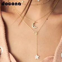 Docona богемное длинное ожерелье с подвеской в виде звезд и Луны из кристаллов для женщин и девушек, многослойное ожерелье золотистого цвета, воротник s Mujer 5813