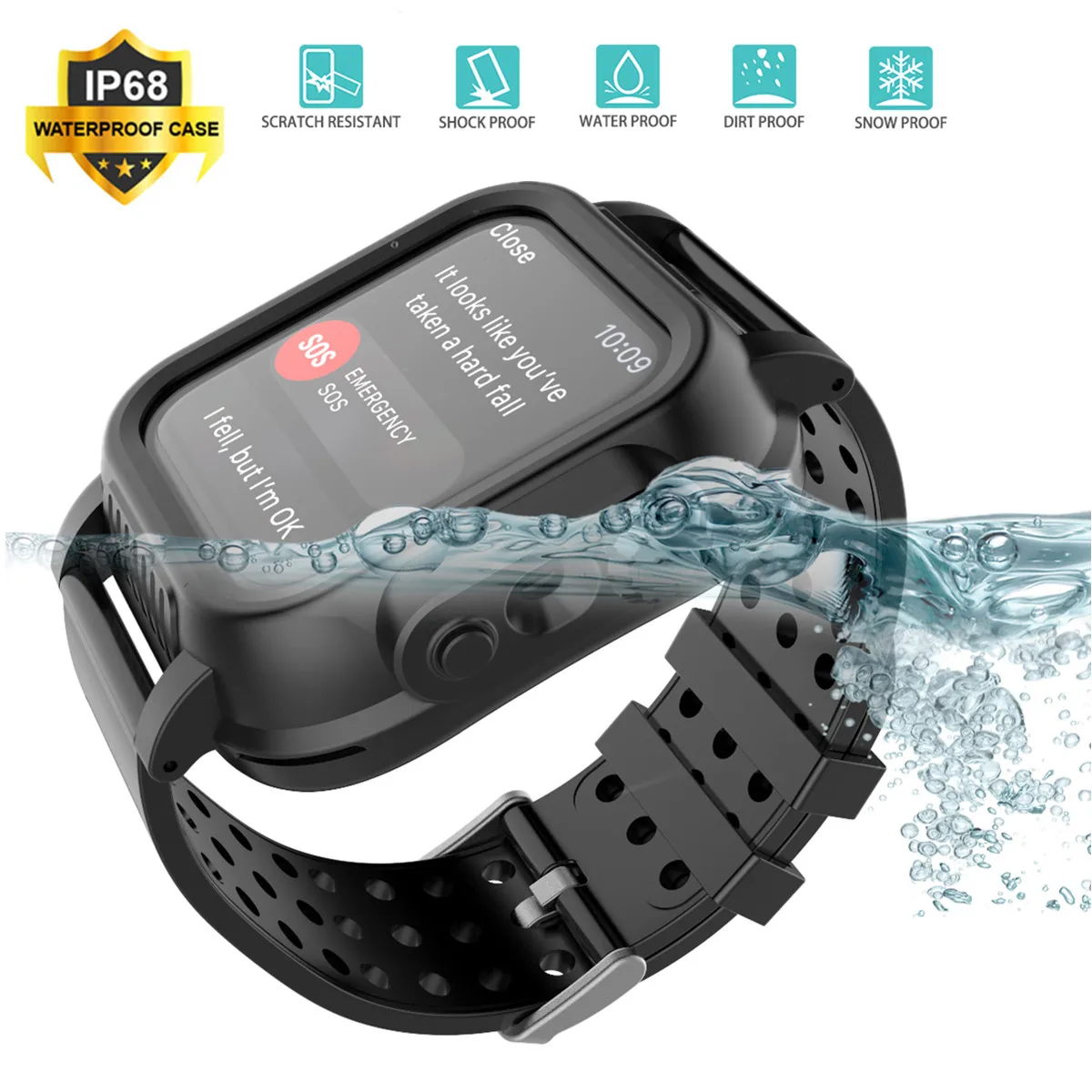 

For Apple iWatch Series 3 42MM IP68 Waterproof Case Shockproof Bumper Watch Case+Rubber Watch Band Strap For iWatch 4 40MM 44MM
