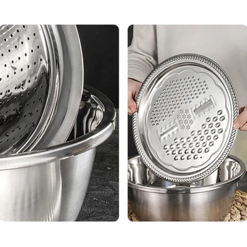 

3X Stainless Steel Strainer Colander Vegetable Sieve Salad Bowl Grater Set MICRO-PERFORATED Kitchen Gadgets MICRO-PERFORATED
