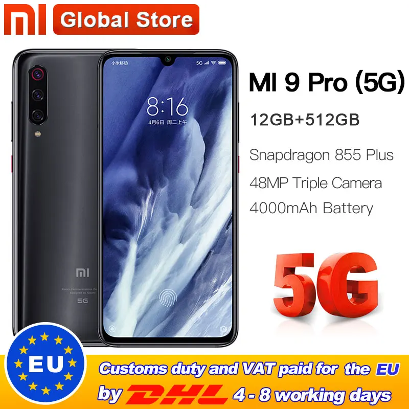 Xiaomi mi 9 pro (5G) 512 ГБ 12 Гб мобильный телефон 5G Snapdragon 855plus 48MP Тройная камера 4000mAh 6 39