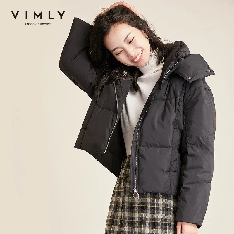 Зимние женские парки Vimly винтажная шляпа с капюшоном съемная молния однотонная