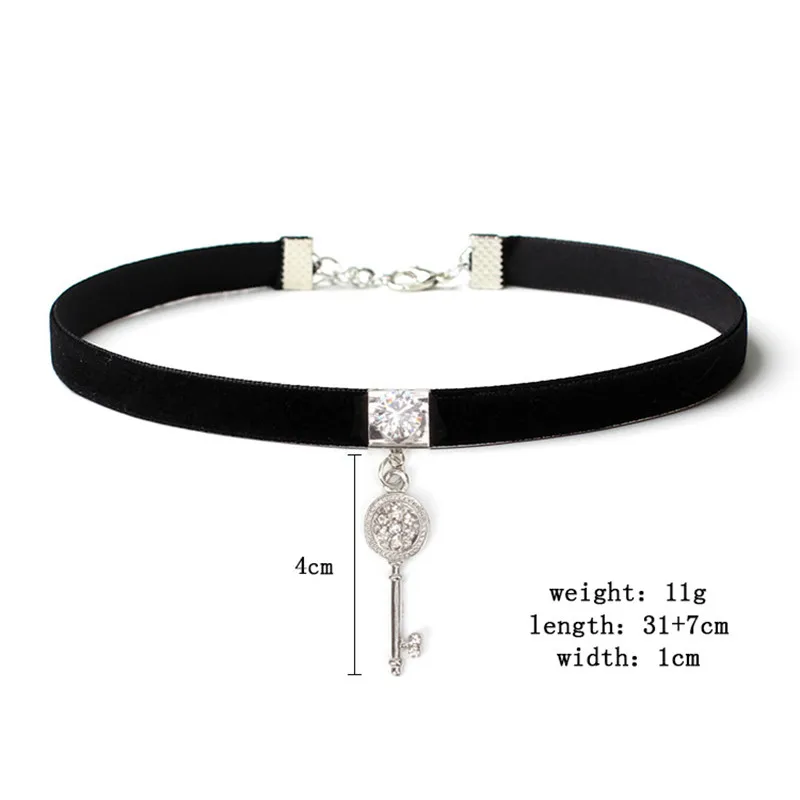 Кристалл ключ ниспадающее ожерелье на шею для женщин Черная фланелевая цепочка на шею ожерелья