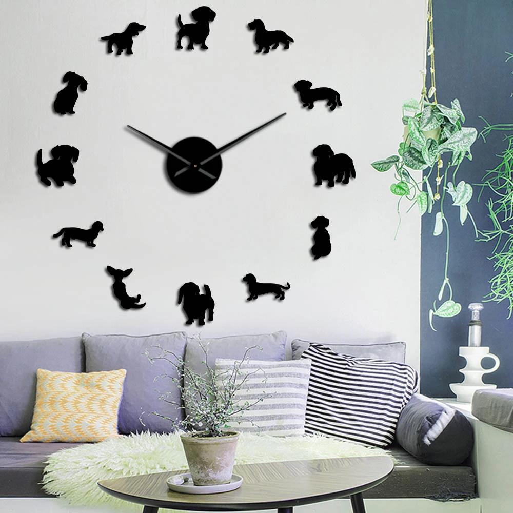 Dachshund Dog Breeds Large Diy Wall Clock Watch Puppy Animals Mirror Stickers Pet Store Decor Hanging Watch Gift For Dog Lover Wall Clocks Aliexpress