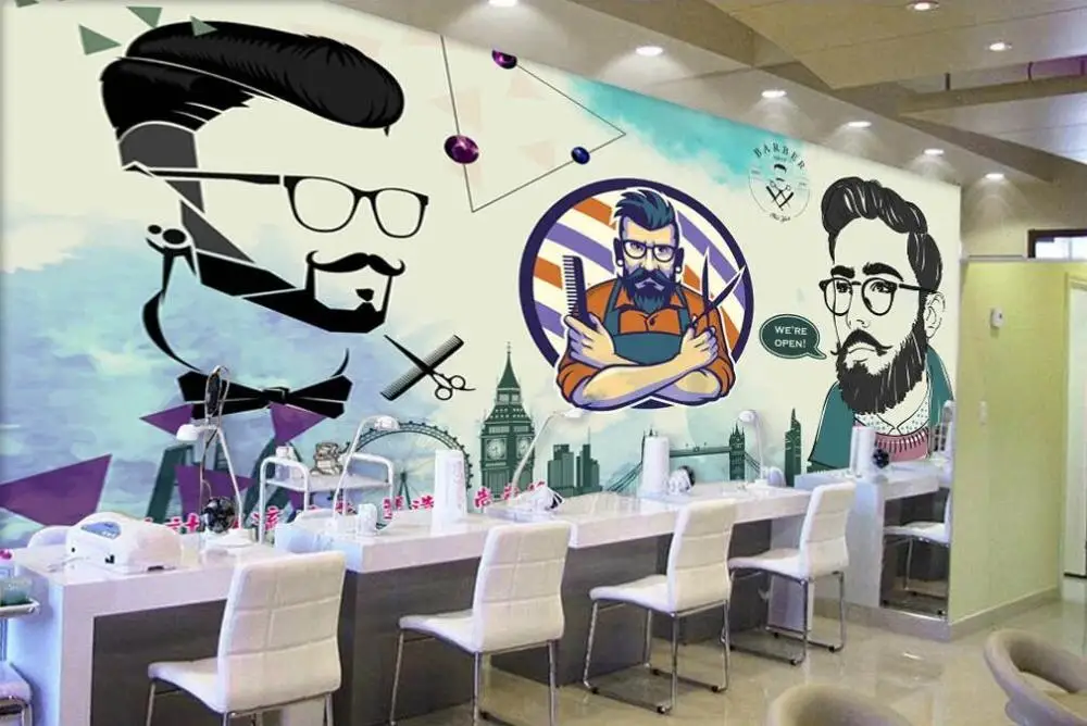 Custom 3D mural wallpaper European and American fashion beauty salon barber shop background wall
