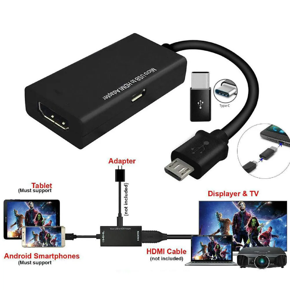 Новинка ТВ-палка Тип C и микро USB к HDMI адаптер цифровой видео аудио конвертер Кабель HDMI Разъем для samsung ПК ноутбук