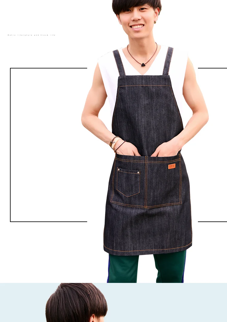 Nuevo ресторант cocina trabajo delantal de mezclilla Antifouling vaquero Chef cocina delantal para mujer hombres cafeteria
