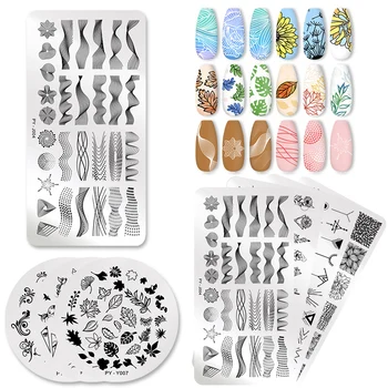 

PICT YOU Rectangle Stamping Plate Flowers Geometry Stainless Steel Nail Picture Stamp Templates Nail Art Design Image Plate